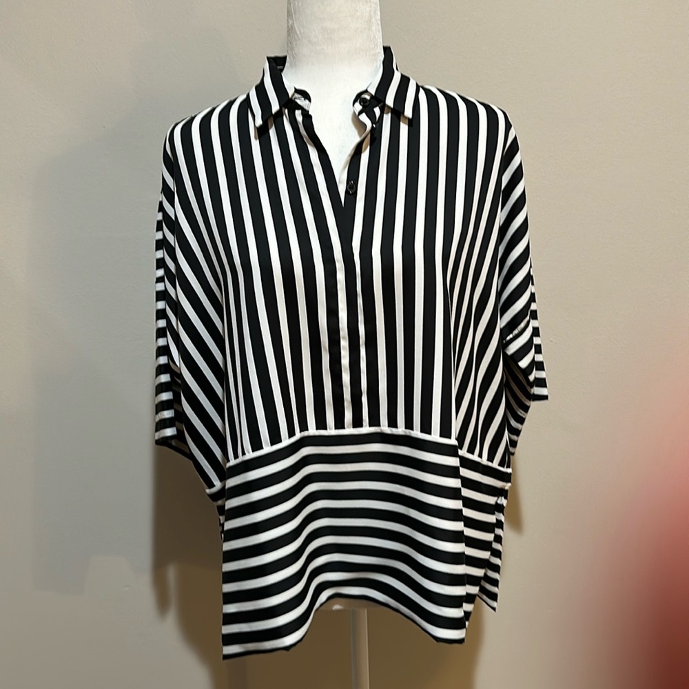 Chico’s black and white striped blouse